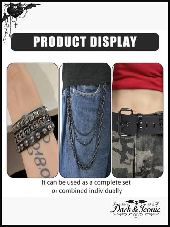 Double Grommet Star Belt with Chains, Punk Goth Accessory main image 5
